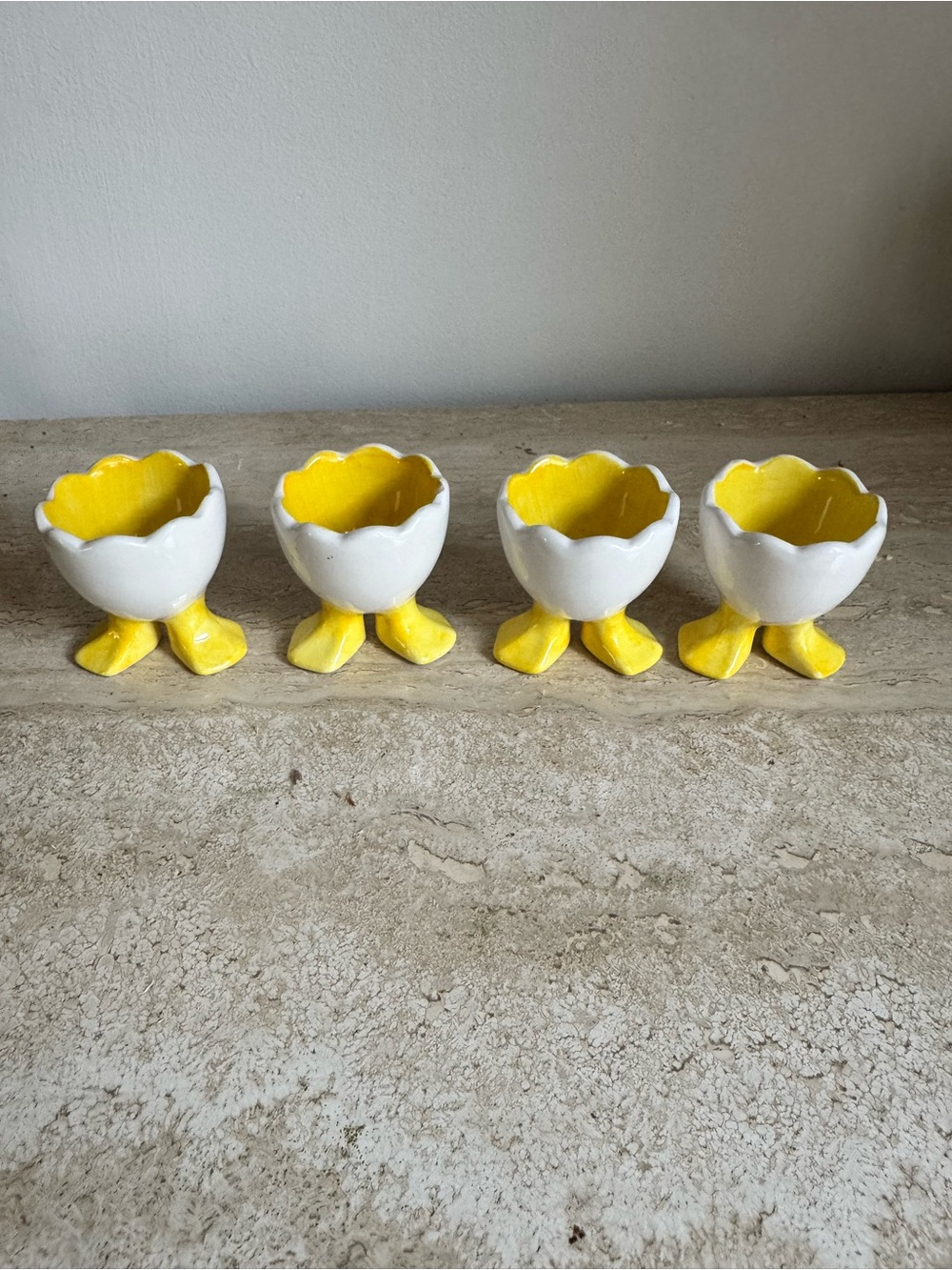Ceramic Chick Foot Egg Cups - Yellow and White (Set of 4)